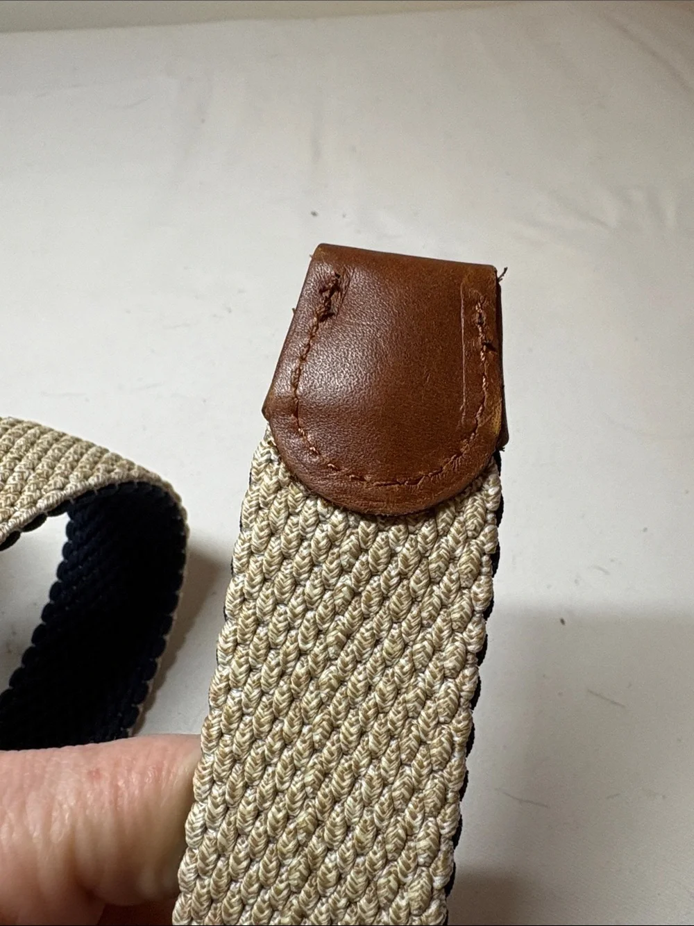 Tommy Bahama Reversible Navy/Tan Woven Textile Belt Flexible Sizing